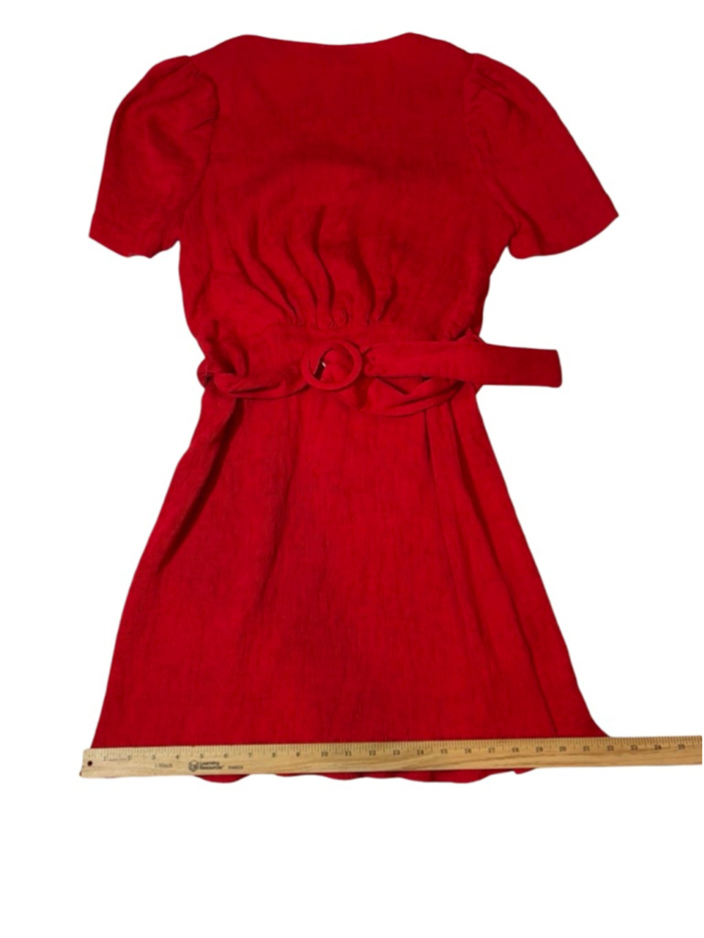 Moon River Red Wrap Mini Dress XL Puff Sleeve Belted Romantic Party - Picture 7 of 8